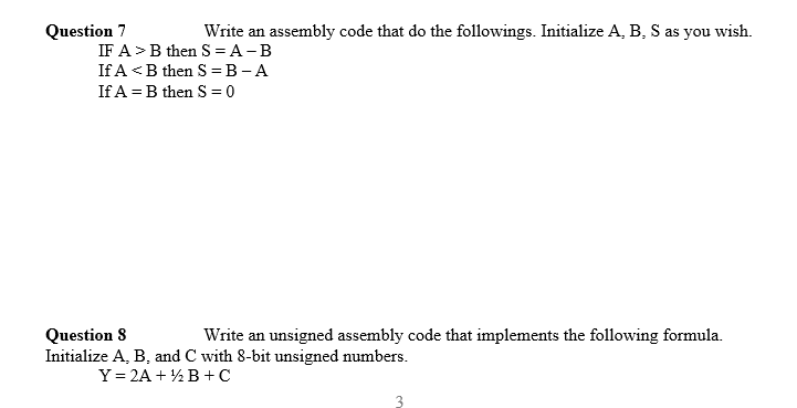 Solved Question 7 Write An Assembly Code That Do The | Chegg.com