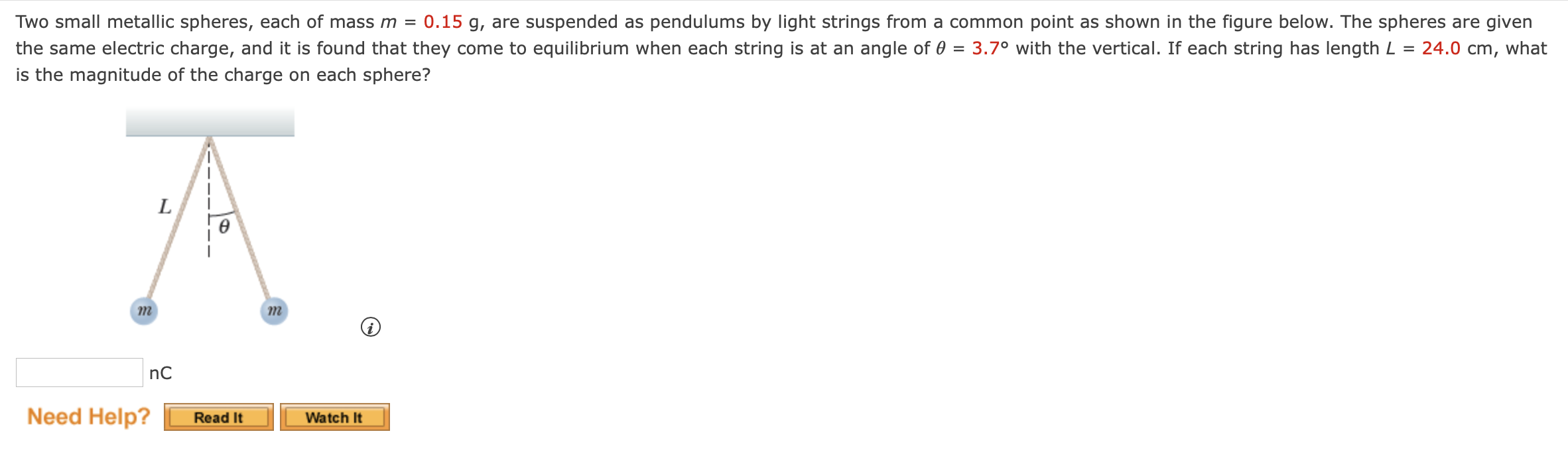 Solved Two small metallic spheres, each of mass m=0.15 g, | Chegg.com