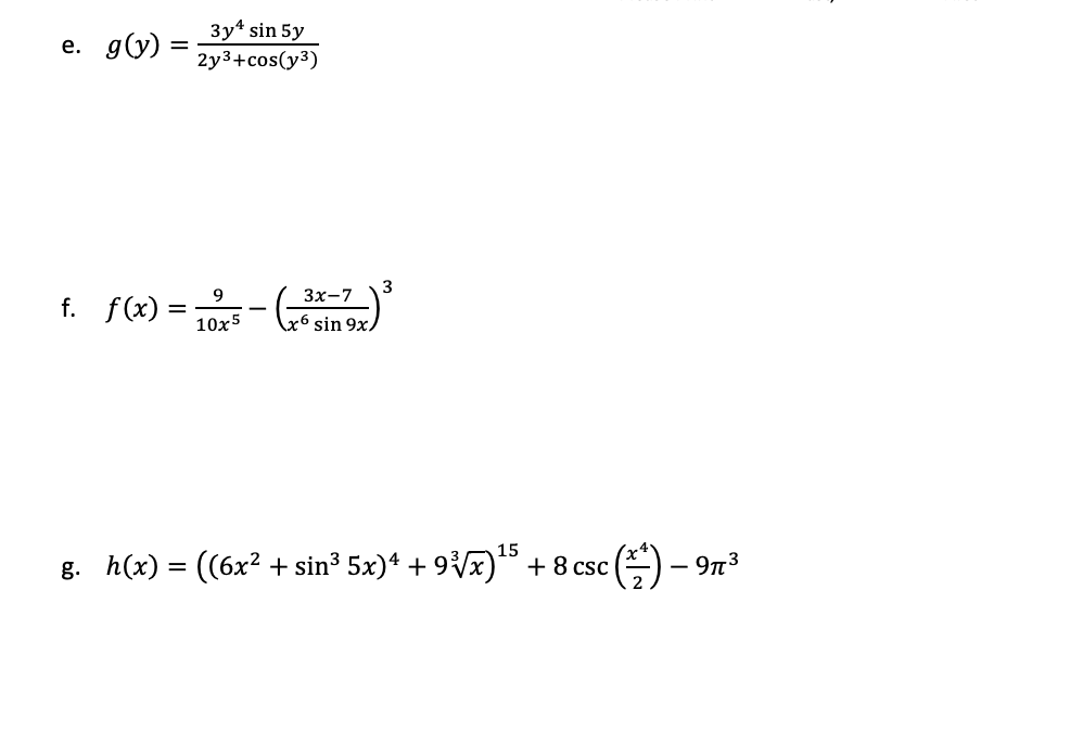 Solved Differentiate each problem. Show some essential | Chegg.com