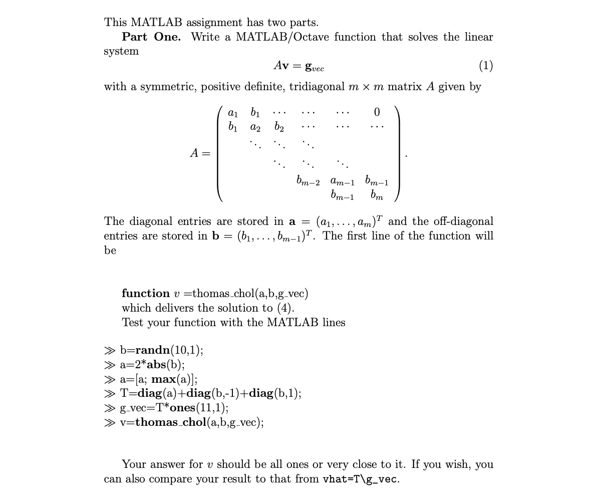 This MATLAB assignment has two parts. Part One. Write | Chegg.com
