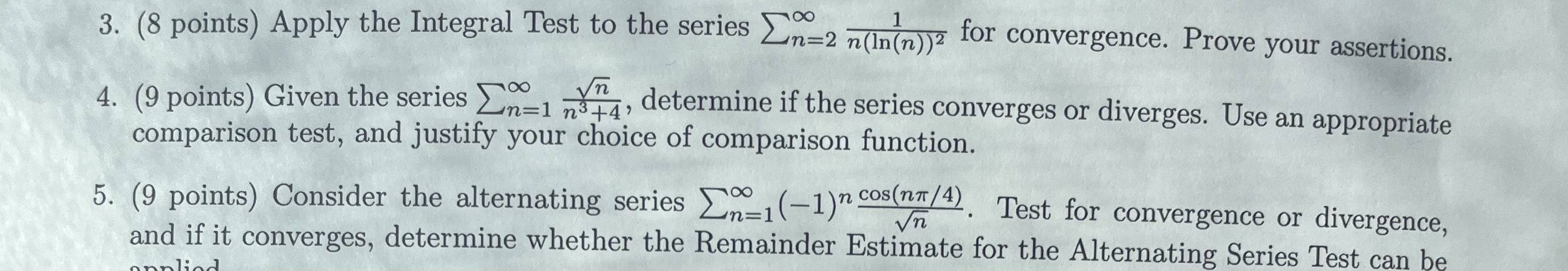 Solved 3. (8 Points) Apply The Integral Test To The Series | Chegg.com