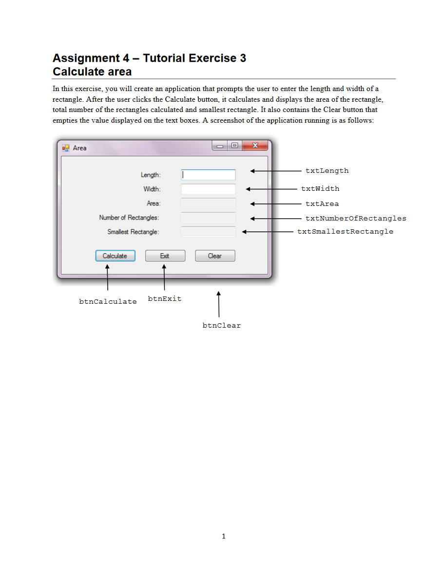 Assignment 4 - Tutorial Exercise 3 Calculate area In | Chegg.com