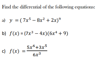 Solved Find The Differential Of The Following | Chegg.com