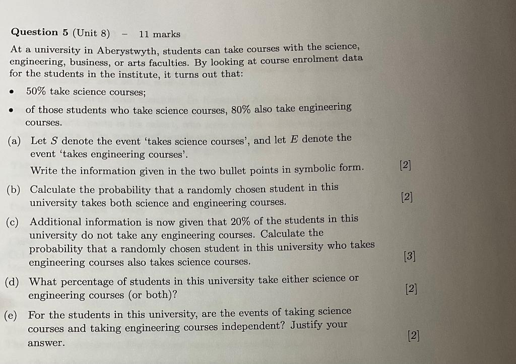 Solved Question 5 (Unit 8) −11 marks At a university in | Chegg.com