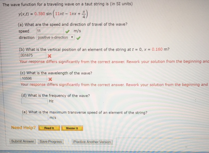 Solved The wave function for a traveling wave on a taut | Chegg.com