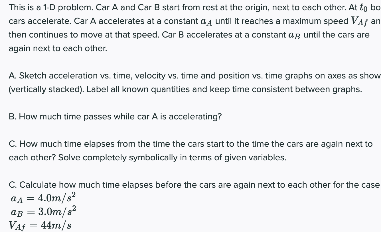 Solved This Is A 1-D Problem. Car A And Car B Start From | Chegg.com