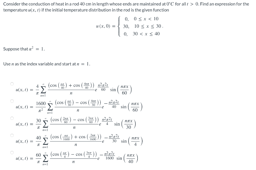 Solved Consider the conduction of heat in a rod 40 cm in | Chegg.com