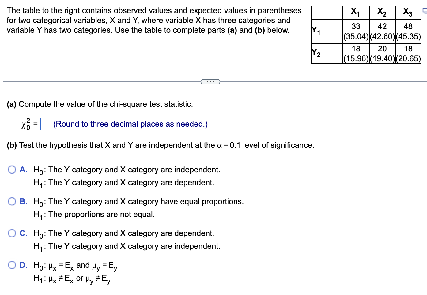 Solved The table to the right contains observed values and | Chegg.com