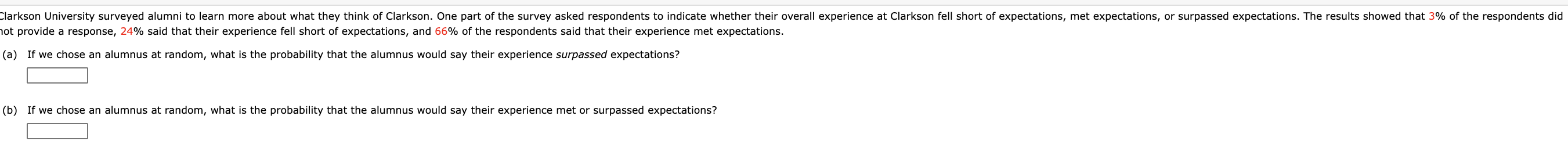 Solved Clarkson University surveyed alumni to learn more | Chegg.com