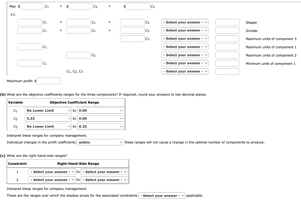 Solved Vollmer Manufacturing makes three components for sale
