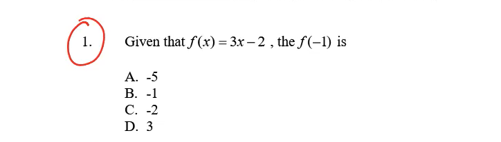 Solved Given That F(x)=3x-2, ﻿the F(-1) | Chegg.com