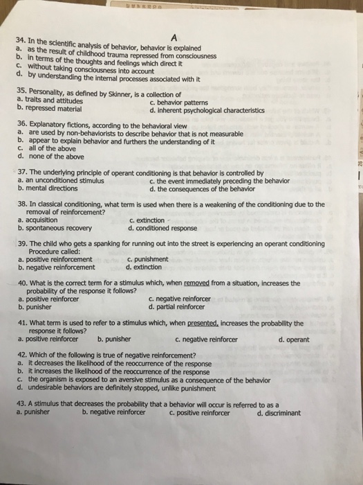 Solved 34. In the scientific analysis of behavior, behavior | Chegg.com