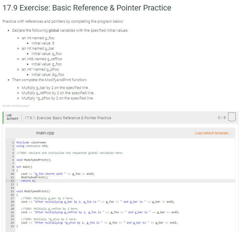 Solved 17.9 Exercise: Basic Reference & Pointer Practice | Chegg.com
