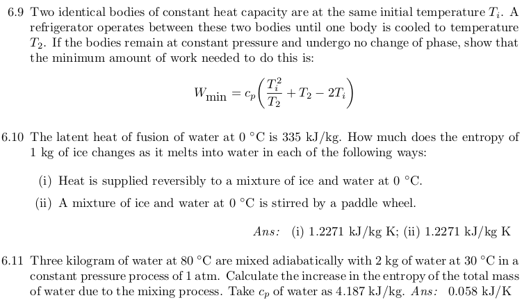 Solved 6.9 Two identical bodies of constant heat capacity | Chegg.com