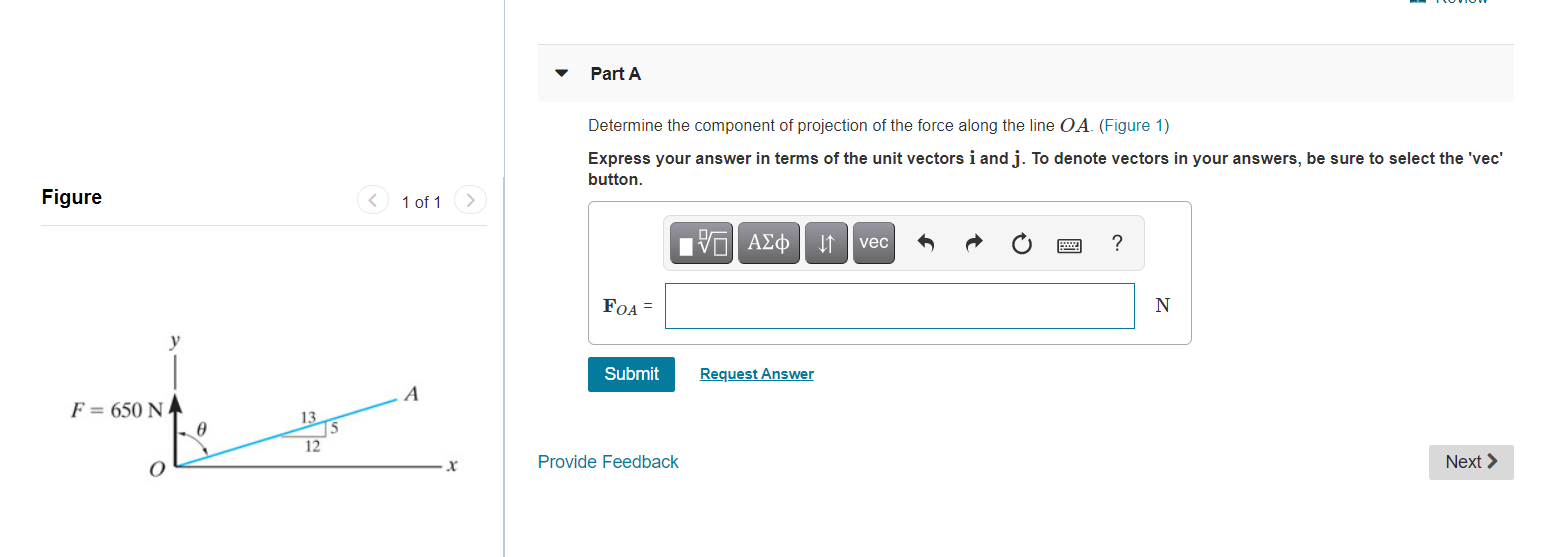 Solved Part A Determine the component of projection of the | Chegg.com