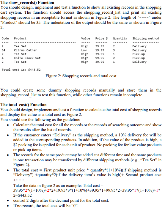 Solved The show_records 0 Function You should design, | Chegg.com