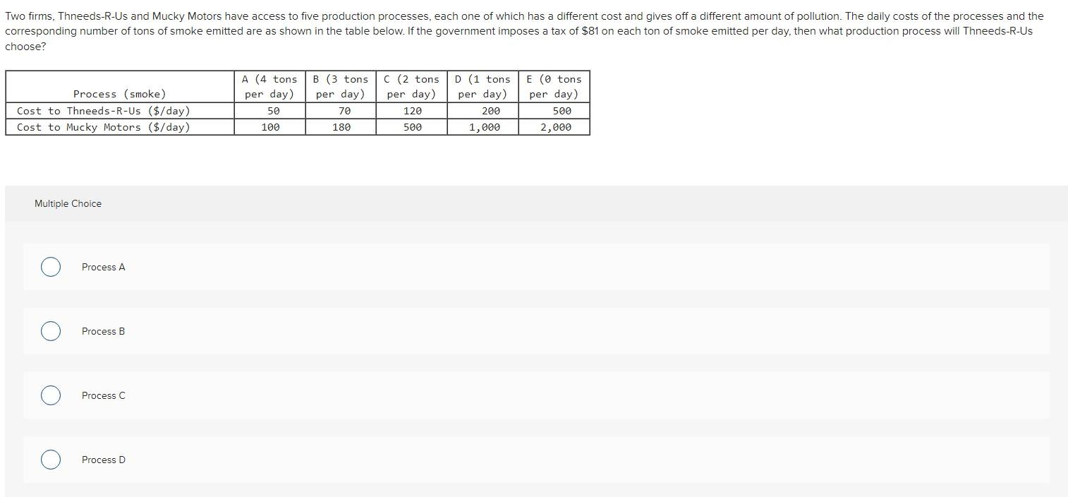 Solved Choose? Multiple Choice Process A Process B Process C | Chegg.com