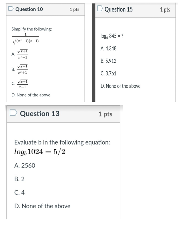 Solved Question 10 1 pts Question 15 1 pts Simplify the | Chegg.com