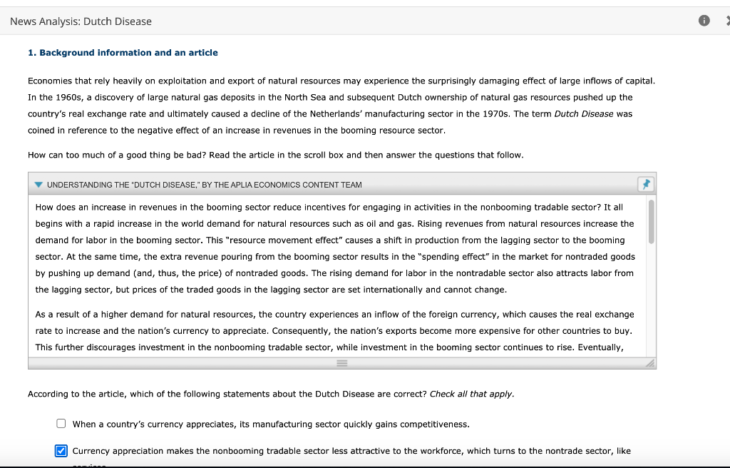 Solved News Analysis: Dutch Disease 1. Background | Chegg.com