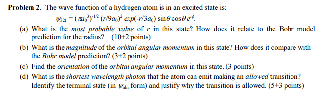 Solved Problem 2. The wave function of a hydrogen atom is in | Chegg.com