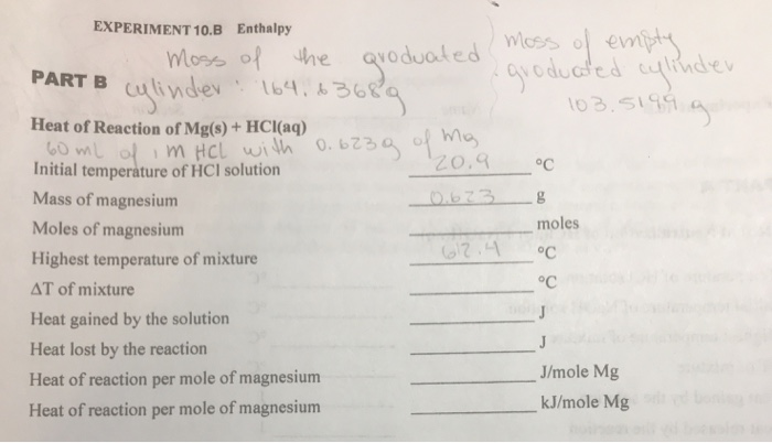 experiment 10.b enthalpy