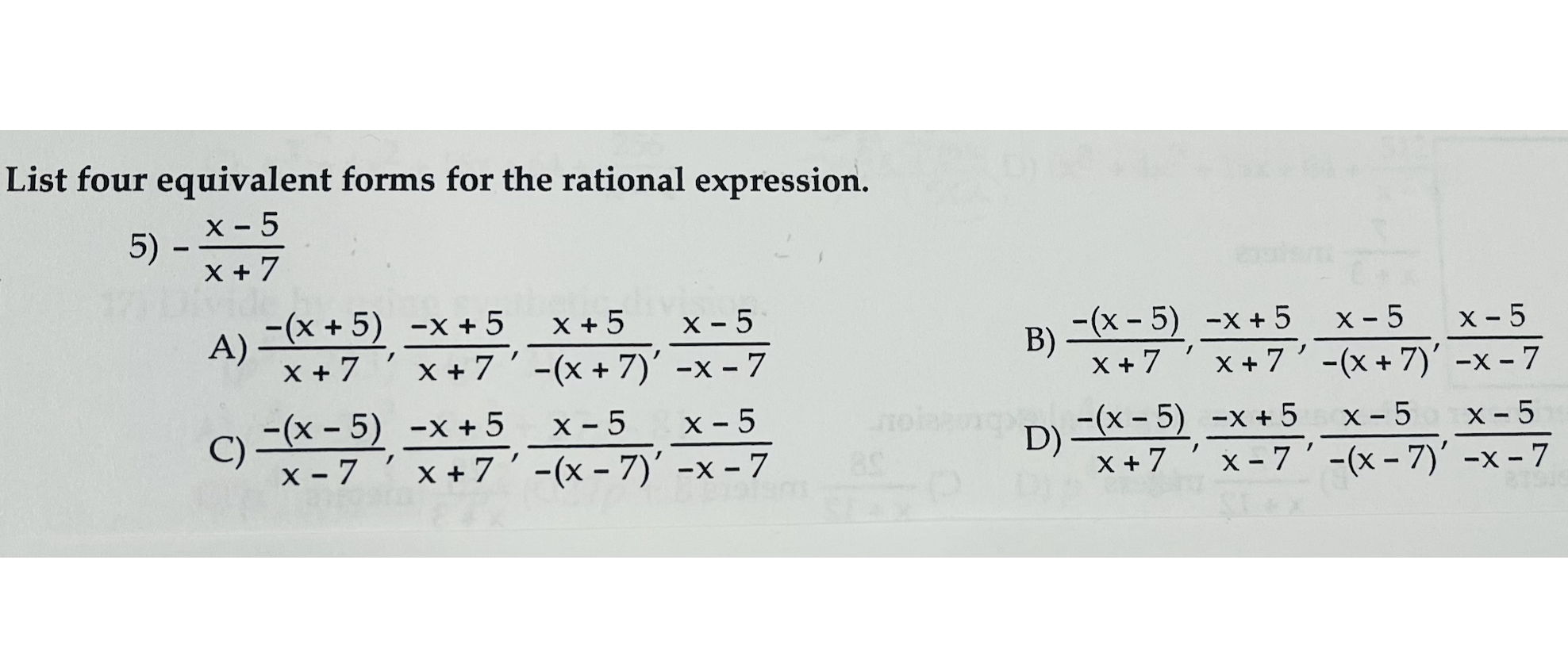 Solved List four equivalent forms for the rational | Chegg.com