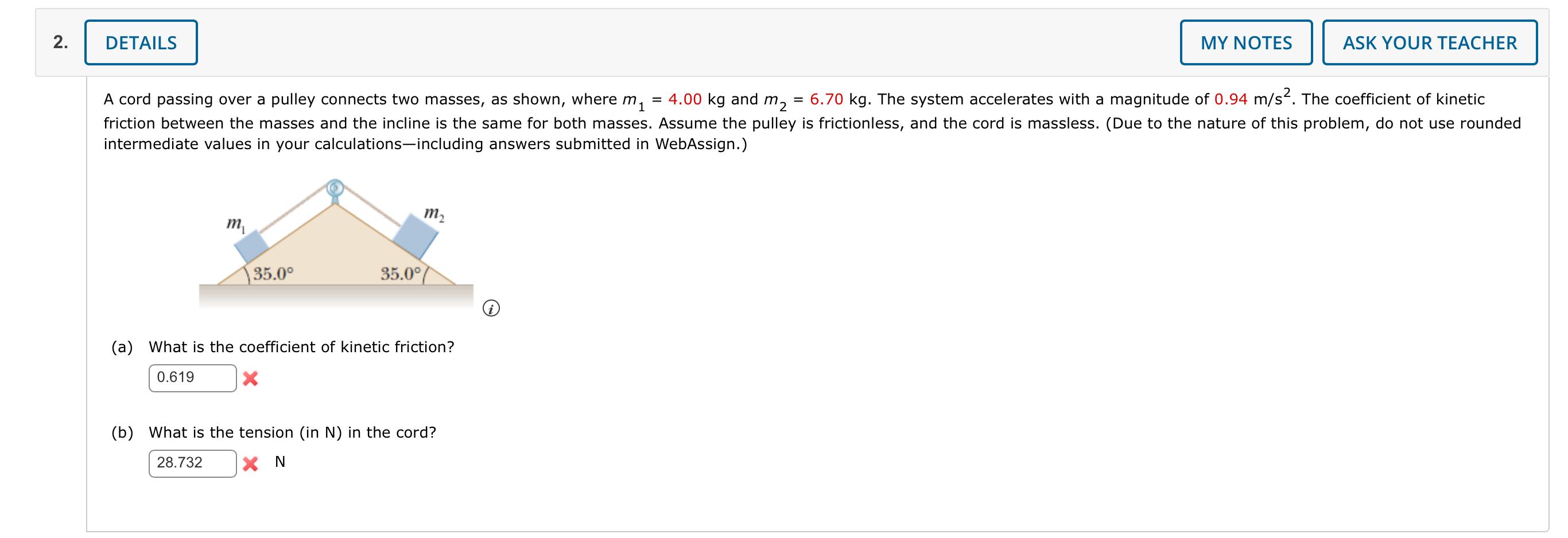 Solved A Cord Passing Over A Pulley Connects Two Masses As