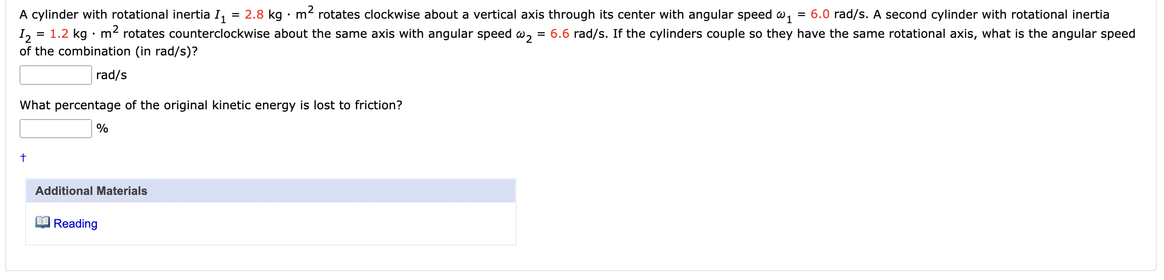 Solved A cylinder with rotational inertia I1=2.8 kg⋅m2 | Chegg.com