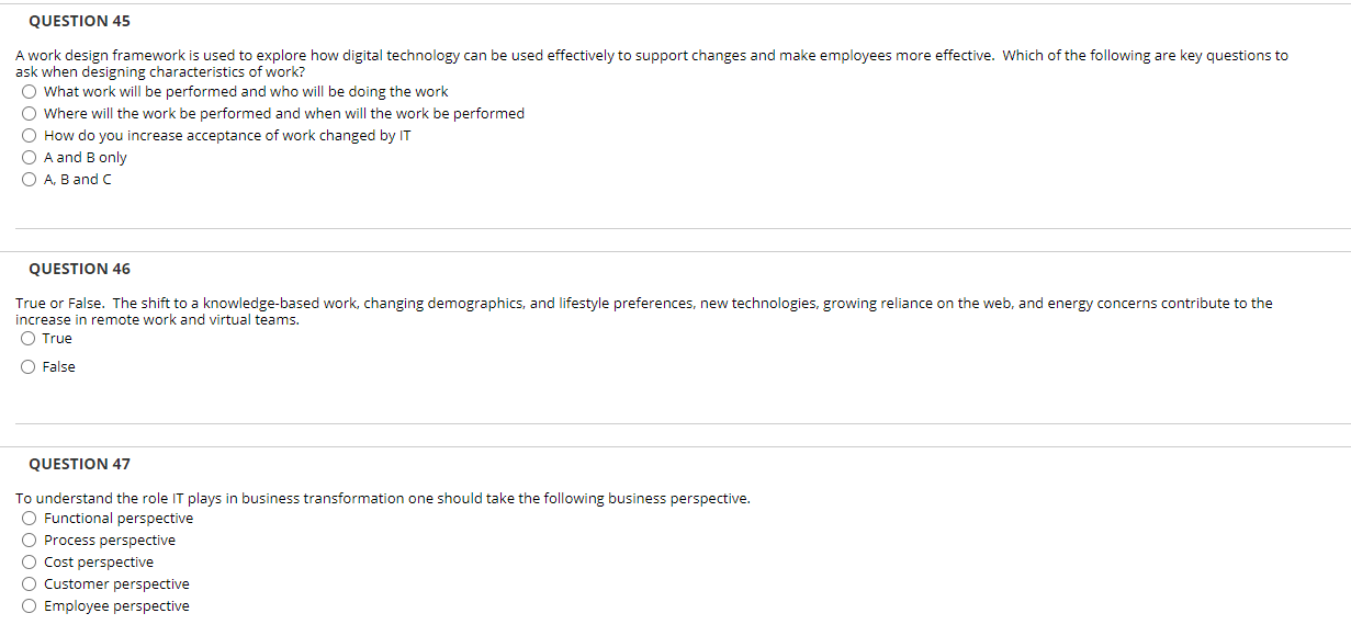 Solved QUESTION 45 A work design framework is used to | Chegg.com