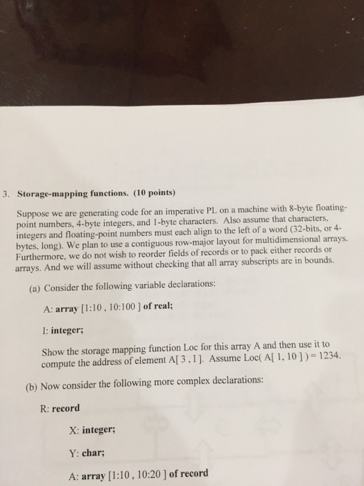 Solved 3. Storage-mapping functions. (10 points Suppose we | Chegg.com