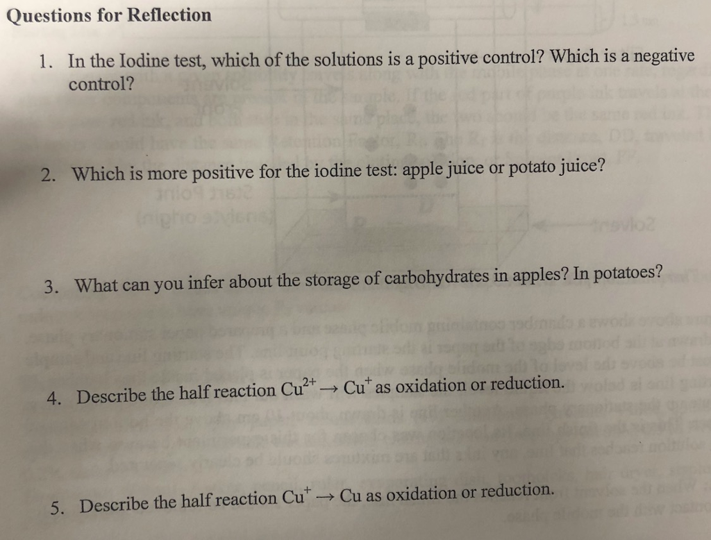 Solved Questions for Reflection 1. In the Iodine test, which