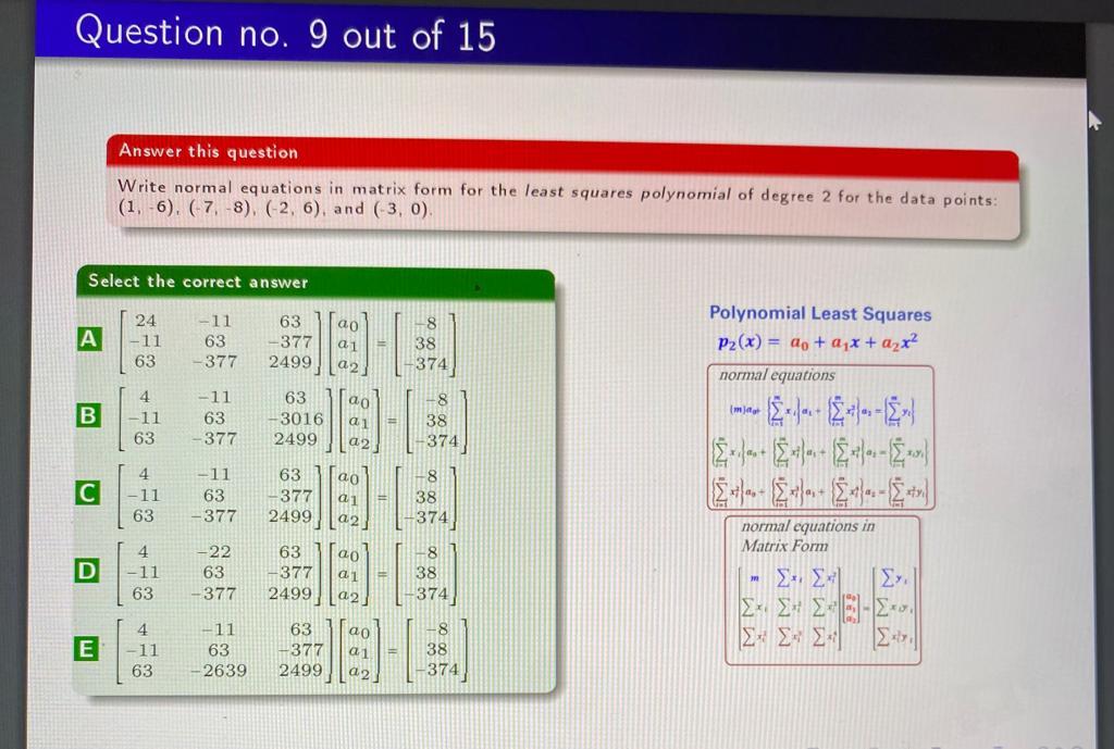 Solved Answer this question The normal equations for a | Chegg.com