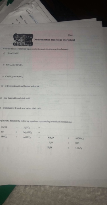 Neutralization Reactions Worksheet - Neutralization Worksheet : Via