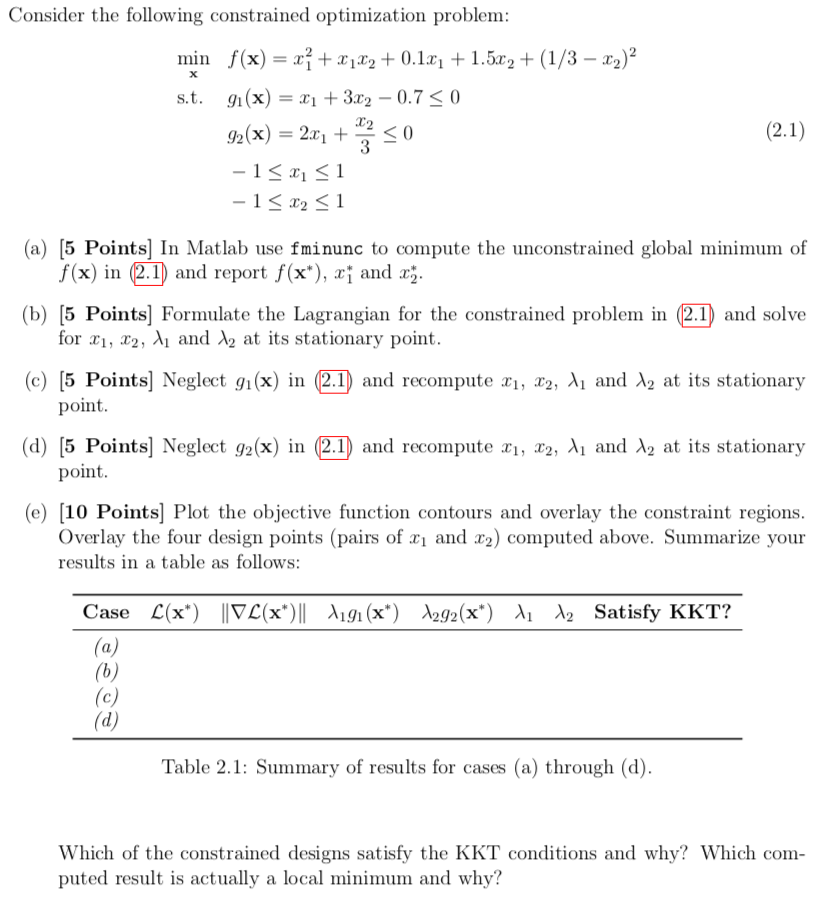 X Consider the following constrained optimization | Chegg.com