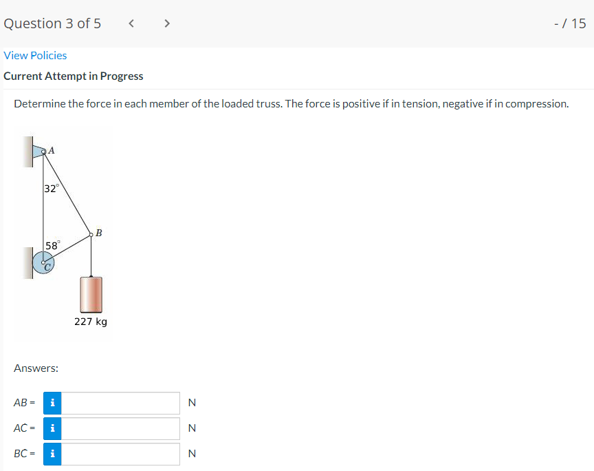 Solved Determine the force in each member of the loaded