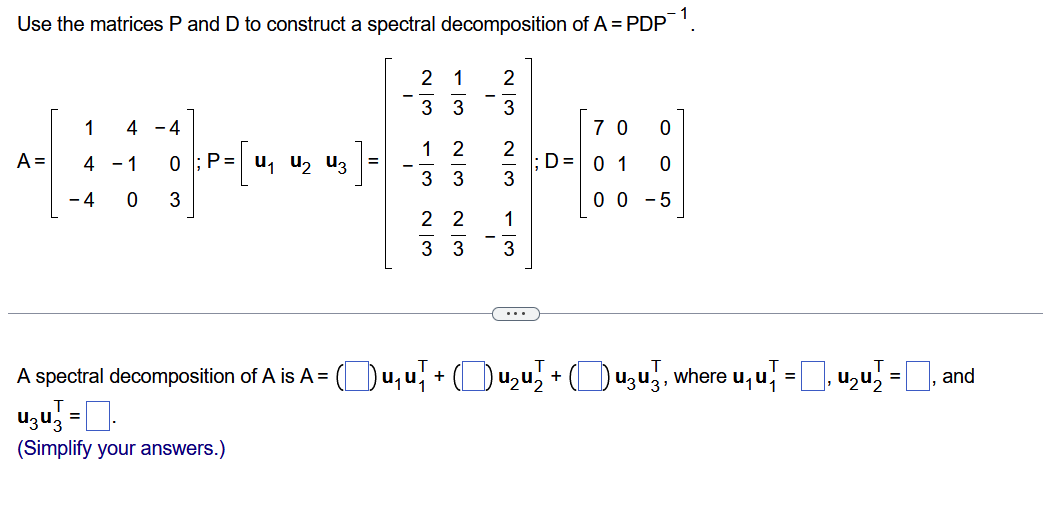 Solved Use the matrices P and D to construct a spectral | Chegg.com