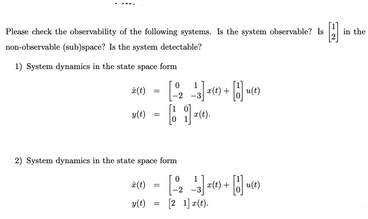 Solved Please check the observability of the following | Chegg.com