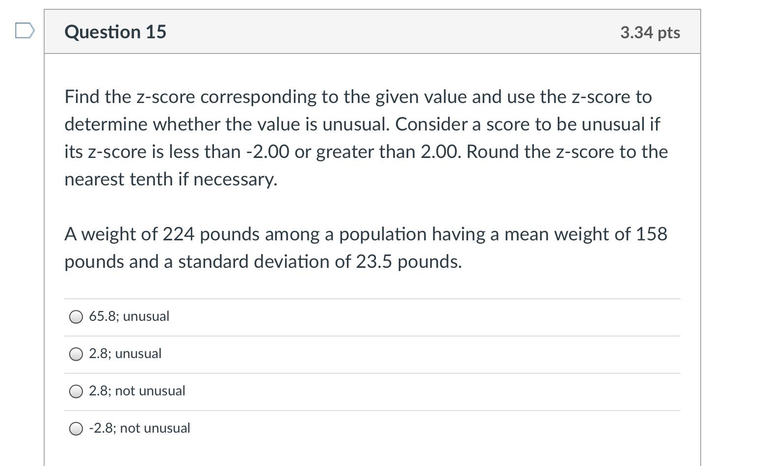 Solved Question 9 3.34 pts Find the standard deviation for | Chegg.com