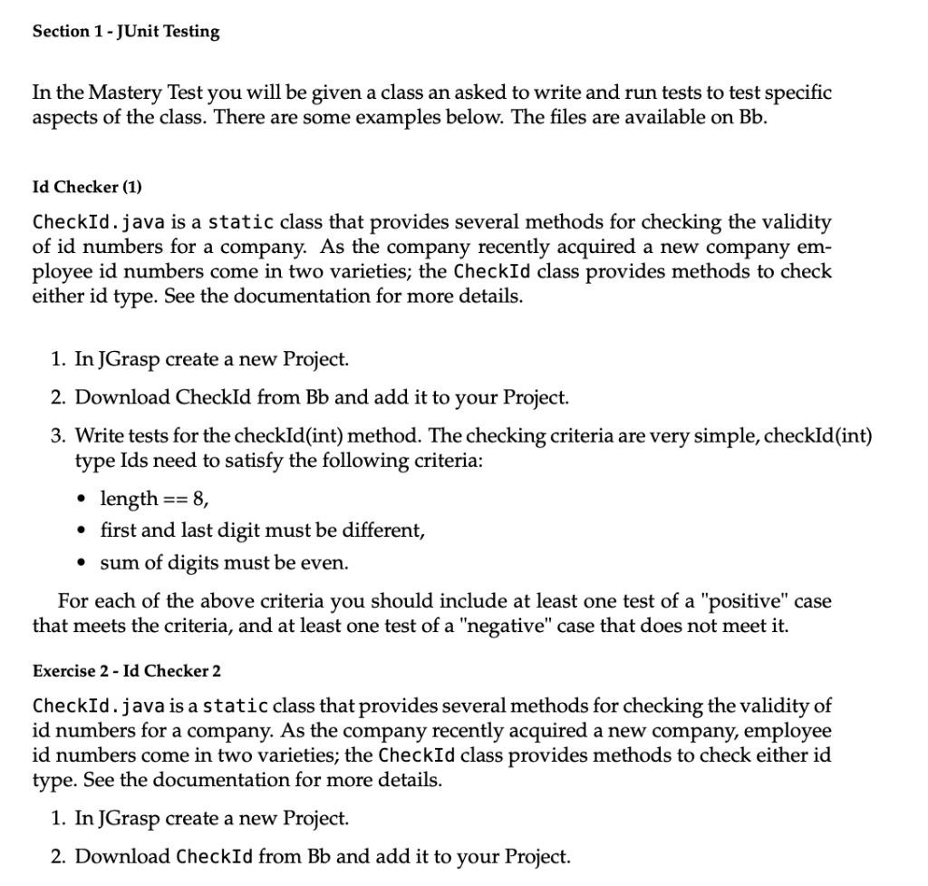 Solved Section 1 - JUnit Testing In the Mastery Test you | Chegg.com