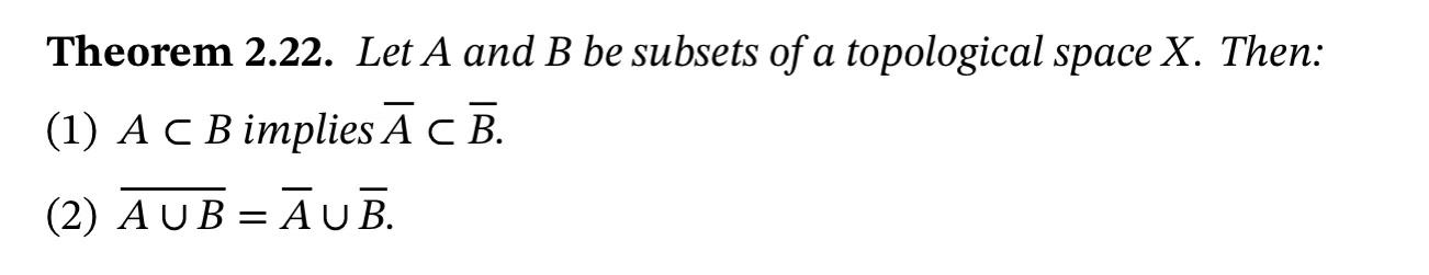 Solved Theorem 2 22 Let A And B Be Subsets Of A Topological