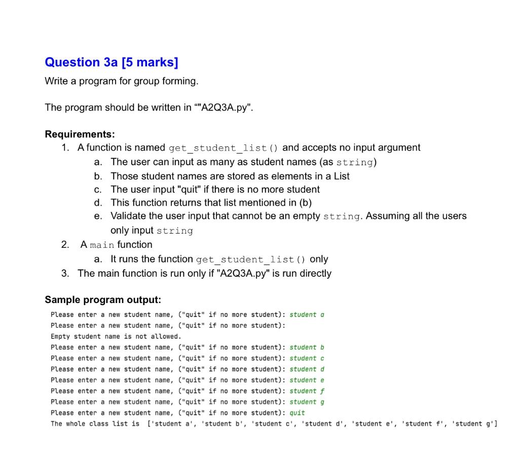 Solved The program should be written in "A2Q3A.py". | Chegg.com