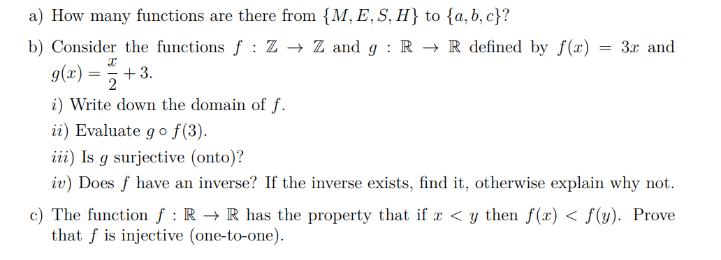 Solved 3 A How Many Functions Are There From M E S H Chegg Com