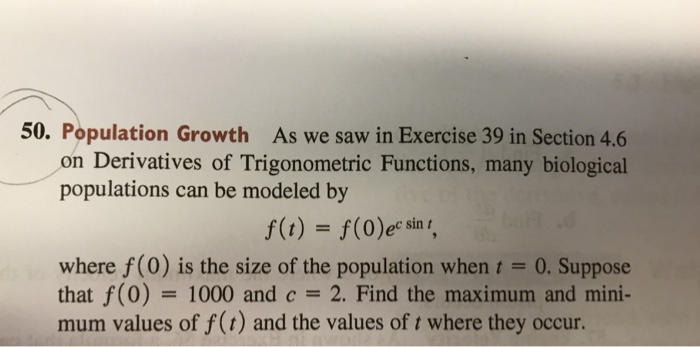 Solved 50. Population Growth As we saw in Exercise 39 in | Chegg.com