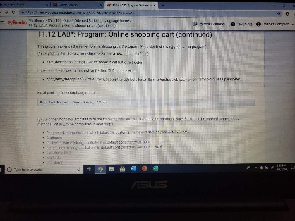 eCampus Home Course Content x zy 11.12. LAB"