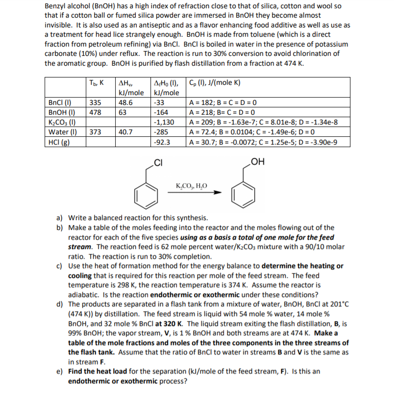 Benzyl alcohol (BnOH) has a high index of refraction | Chegg.com