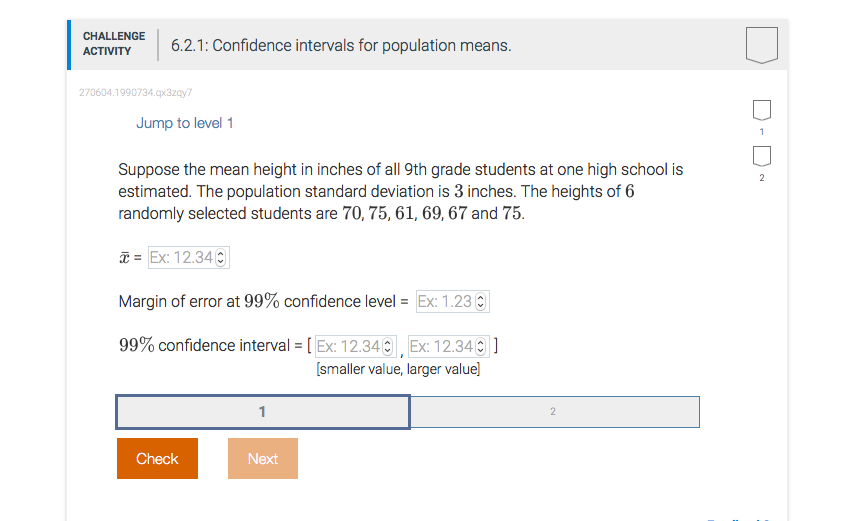 Solved CHALLENGE ACTIVITY 6.2.1: Confidence intervals for | Chegg.com