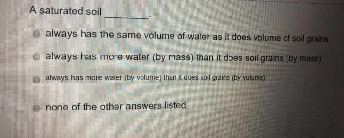 Solved A saturated soil always has the same volume of water | Chegg.com