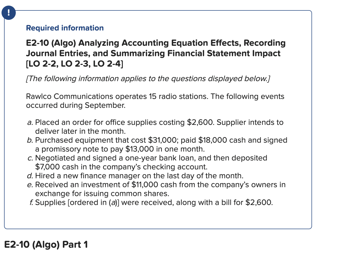 Solved Required information E2-10 (Algo) Analyzing | Chegg.com