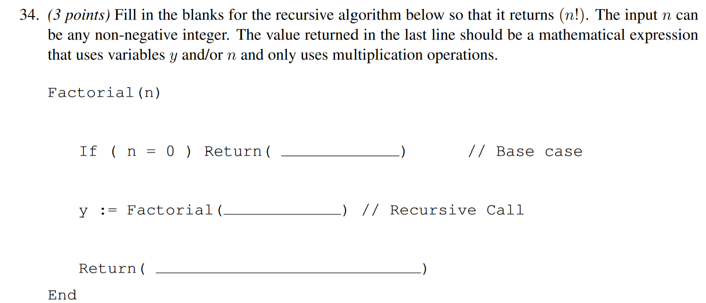 Solved 4. (3 Points) Fill In The Blanks For The Recursive | Chegg.com