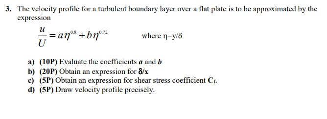 Solved 3. The velocity profile for a turbulent boundary | Chegg.com